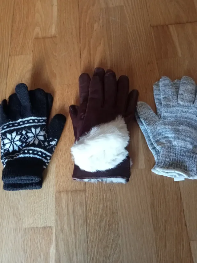 Lote 3 pares guantes lana invierno Y piel