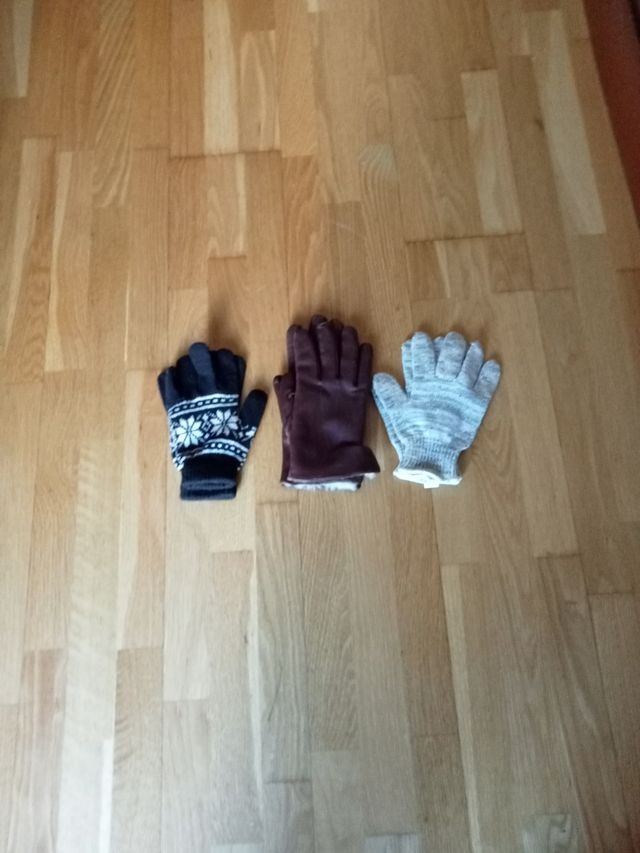 Lote 3 pares guantes lana invierno Y piel