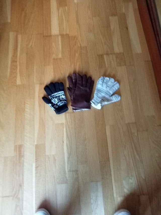 Lote 3 pares guantes lana invierno Y piel