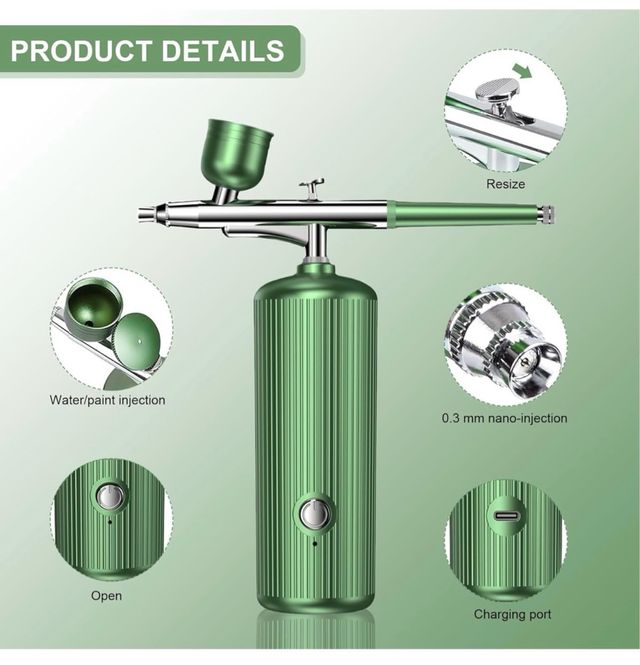 Kit Aerógrafo Compresor Inalámbrico Verde