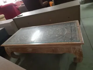 Mesa de centro madera tallada beige/marrón