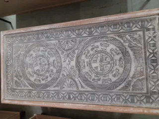 Mesa de centro madera tallada beige/marrón