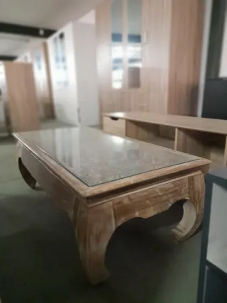 Mesa de centro madera tallada beige/marrón