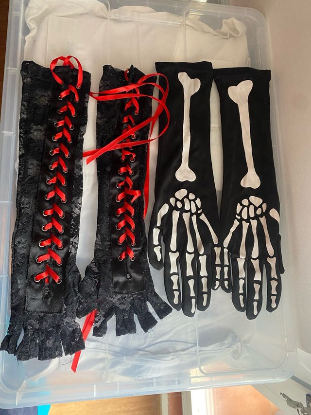Guantes Halloween Encaje Negro y Rojo