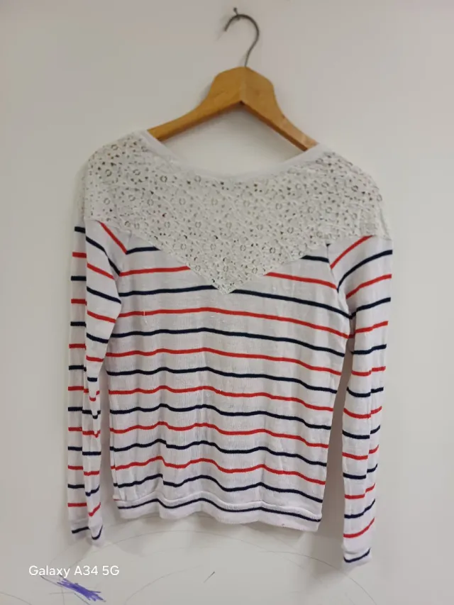 Maglia donna a righe bianca, rossa e blu