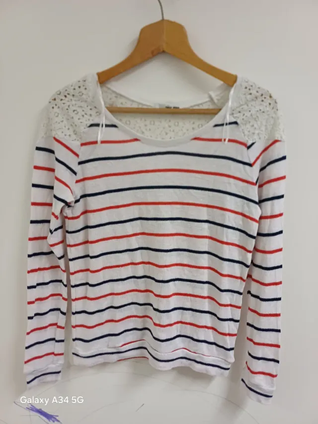 Maglia donna a righe bianca, rossa e blu