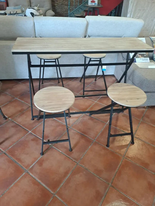 Mesa y 3 Taburetes Plegables Madera y Metal