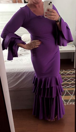 Traje Flamenco Lila Lycra Talla M/L Nuevo