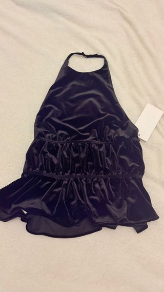 Zara Blusa Negra Terciopelo Halter Volantes