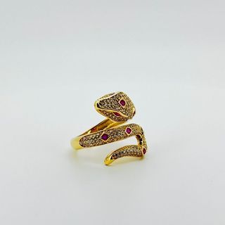 ANILLO SERPIENTE CON CIRCONITAS BLANCO Y ROJO. Oro