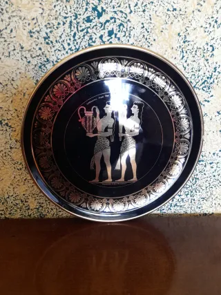 Plato decorativo griego oro 24k hecho a mano.23 cm