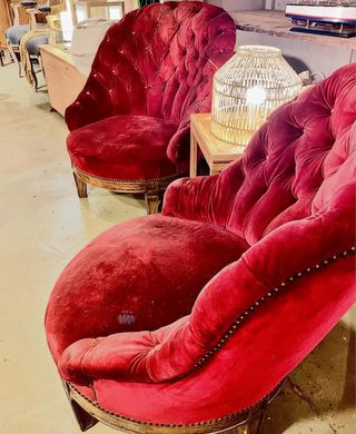 Pareja Sillones Franceses Terciopelo Rojo