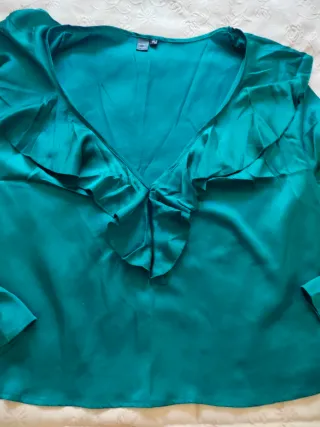 Blusa fiesta volantes verde azulado