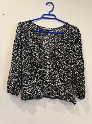 Camisa Stradivarius Estampada Negra Talla L 