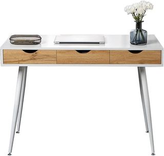 Escritorio blanco mate y madera con 3 cajones