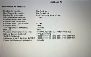 MacBook Air 2020 251GB Plata