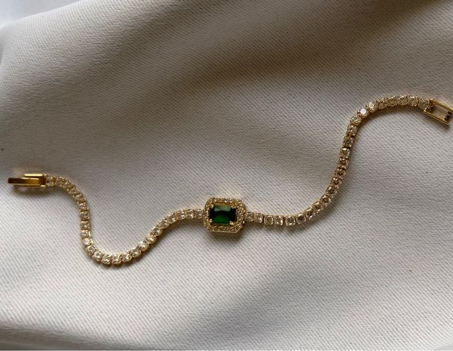 Pulsera Oro Laminado 18k Circonitas Verdes