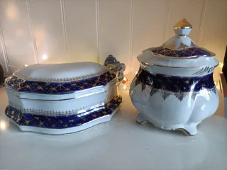 Juego de tocador porcelana azul y oro