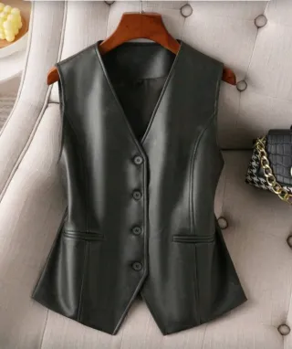 Chaleco de polipiel  mujer,marrón café tosta