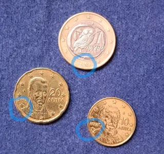 Monedas Grecia 1€, 20 cts, 10 cts