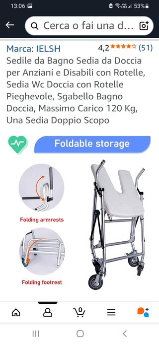Sedia da bagno per anziani e disabili