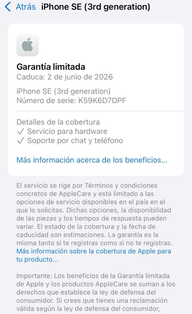 iPhone SE 2022 64GB Batería 100%