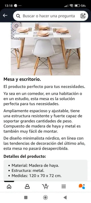 Mesa Comedor Baroni Home Madera Blanca