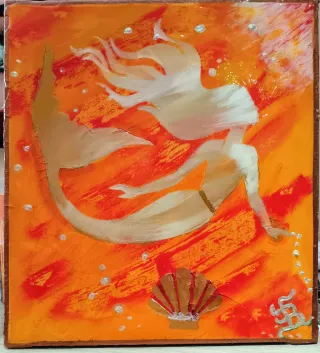 Dipinto fatto a mano sirena arancione
