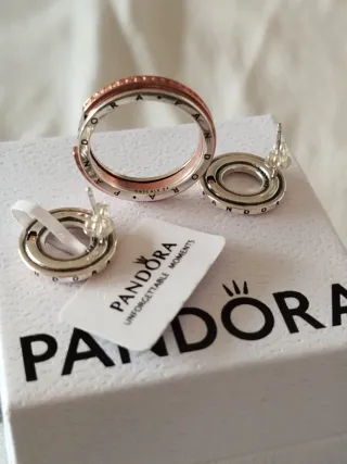 Conjunto Pandora Aro y Anillo Oro Rosa