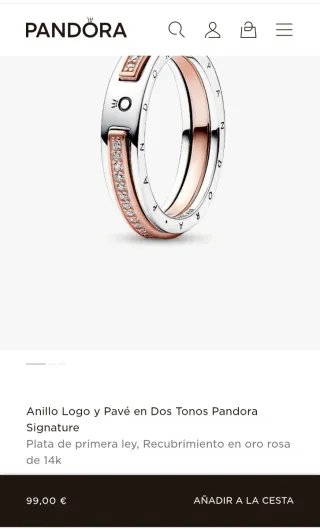 Conjunto Pandora Aro y Anillo Oro Rosa