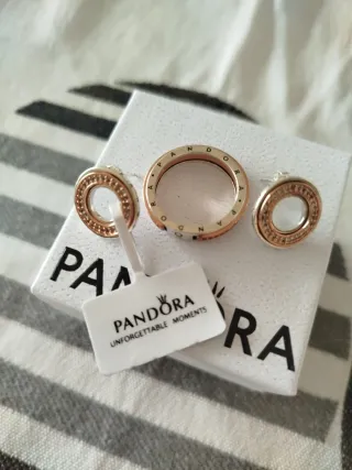 Conjunto Pandora Aro y Anillo Oro Rosa