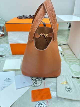 Bolso Hermès Picotin 22 Marrón Piel Oro