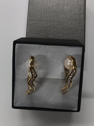 Pendientes Oro 18k Perlas y Circonitas