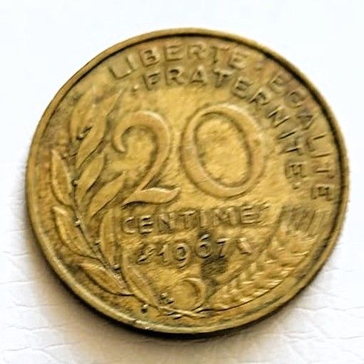 4 Monedas Franco R.Francesa de 1, 1/2 y 20Céntimos