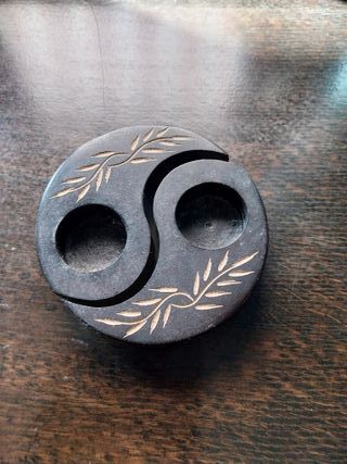 Portacandele Yin Yang in Legno Fatto a Mano