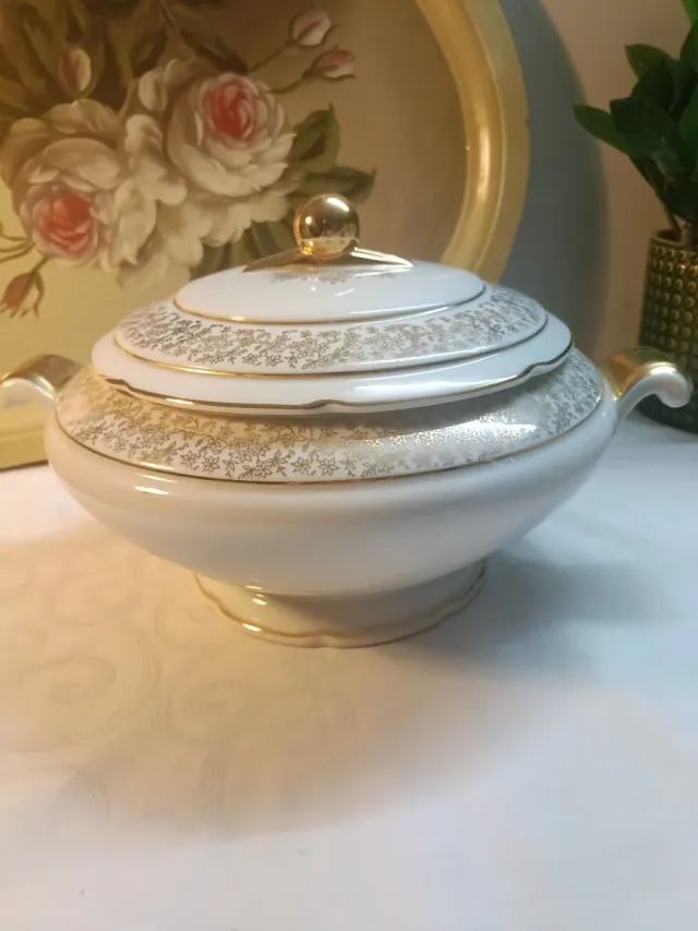 Zuppiera Portoghese Porcellana Oro e Bianco