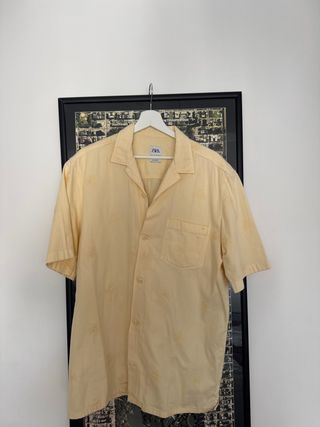 Camisa Zara Manga Corta Estampada Palmeras Amarill