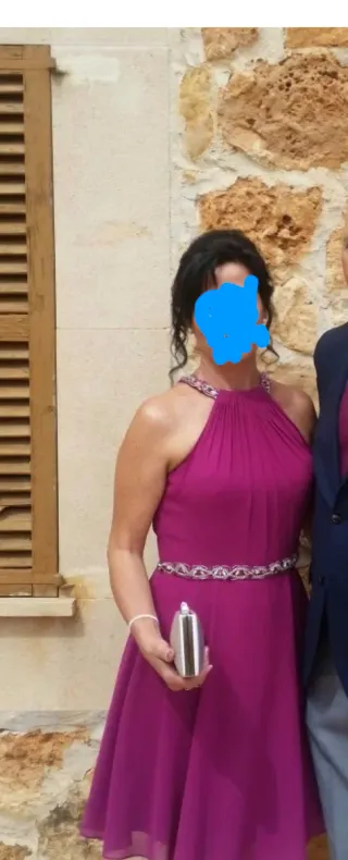 Vestido de fiesta morado y plateado