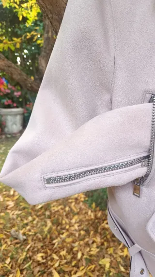 Cazadora Biker Rosa Palo Efecto Ante