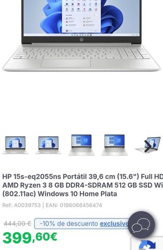 Portátil HP 15s-eq2055ns 15.6" Ryzen 3 8/512GB SSD