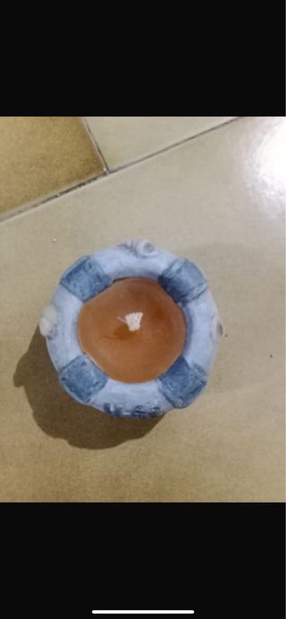 Candela ceramica tema mare blu/grigio