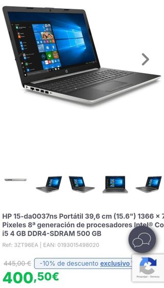 Portátil HP 15-da0037ns i5-8250U 4GB 500GB 15,6"