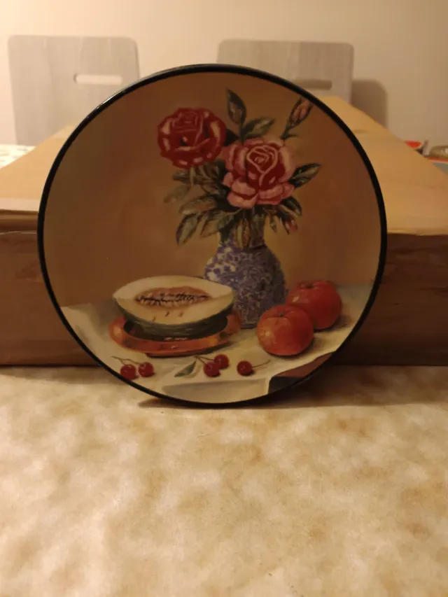 2 Platos Decorativos Cerámica Frutas Flores