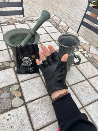 Guanti Steampunk - Bussola, ingranaggi - Pelle NEW