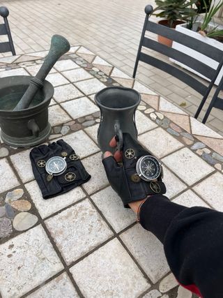 Guanti Steampunk - Bussola, ingranaggi - Pelle NEW