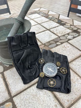Guanti Steampunk - Bussola, ingranaggi - Pelle NEW
