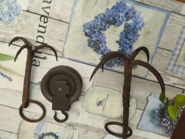 2 Ganchos y 1 Polea Rústicos