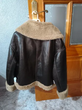 Chaqueta Zara Piel Talla S Beige/Marrón