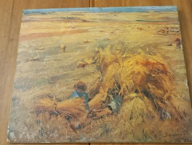 Quadro antigo pintura paisagem rural