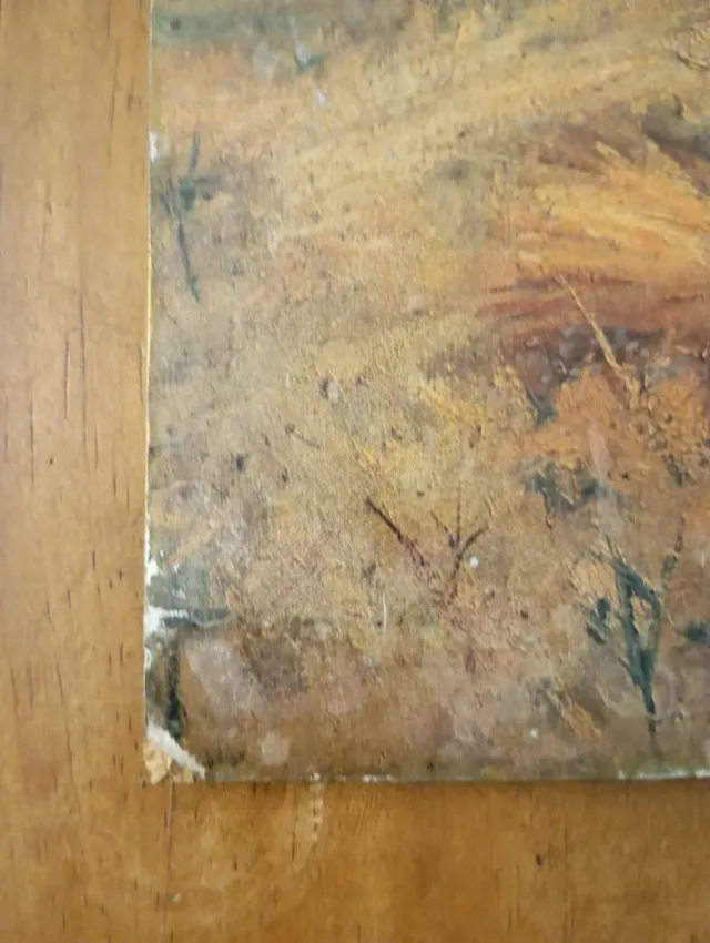 Quadro antigo pintura paisagem rural